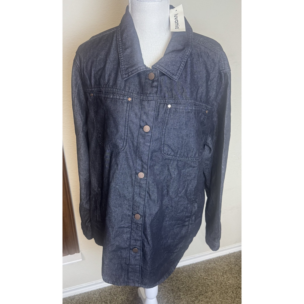 NWT Luvamia Black Denim Jacket womens XXL shacket‎ button up